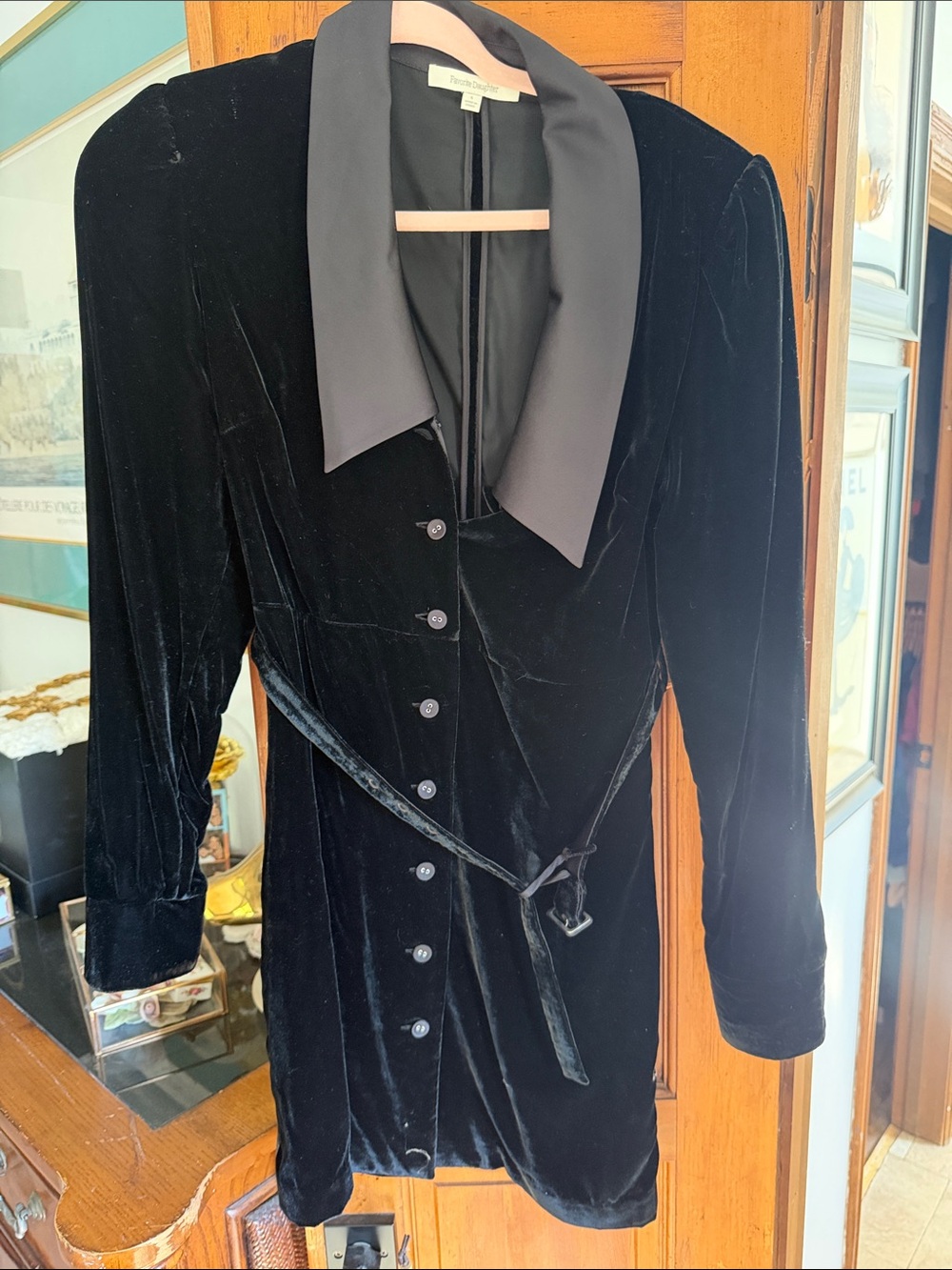 Favorite Daughter Black Velvet Blazer with Satin Collar